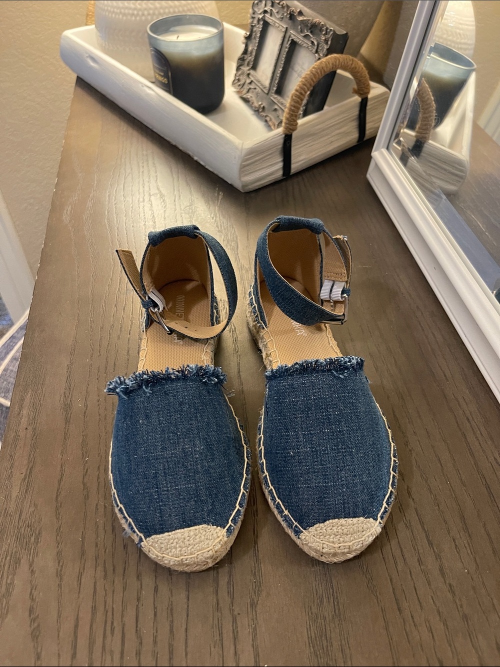 Women’s Minnetonka Denim Espadrille Ankle-Strap Flats - Blue size 6